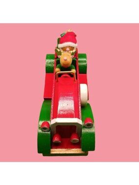 Dakin vintage wood santa & deer car red/green colors